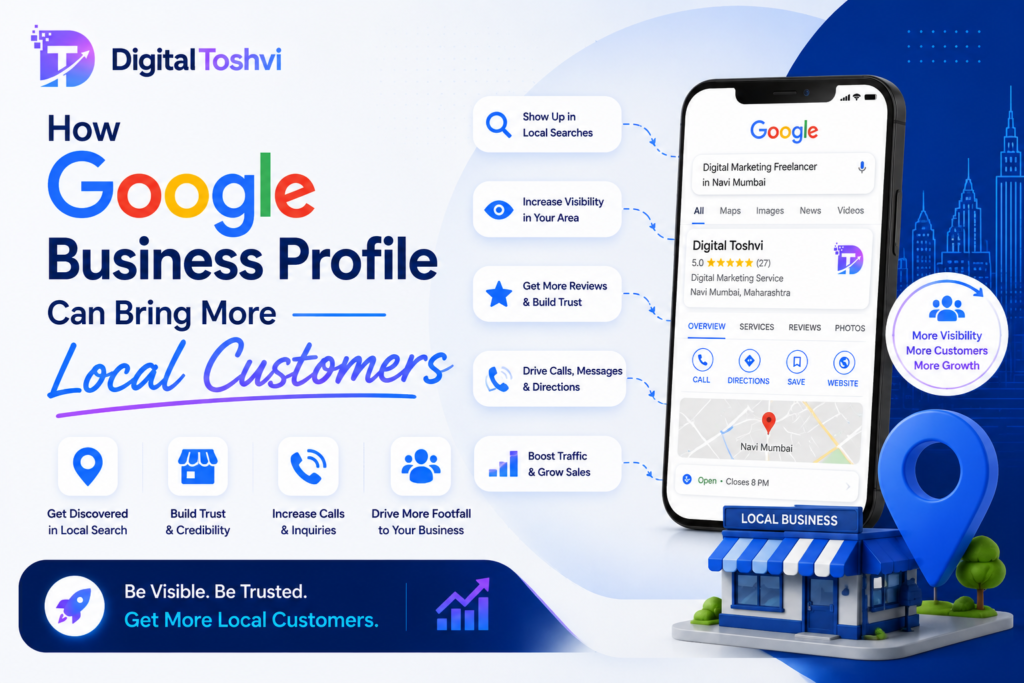 Small business owner in Navi Mumbai setting up Google Business Profile to attract more local customers through Google Search and Google Maps in 2026